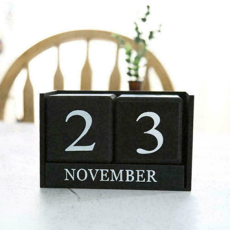 Wooden Perpetual Calendar Block Planner Permanent Desktop Home T7T8 Decor` Y1G2