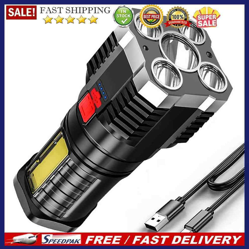 USB Rechargeable LED+COB Flashlight Camping Hiking Power Display Spotlight