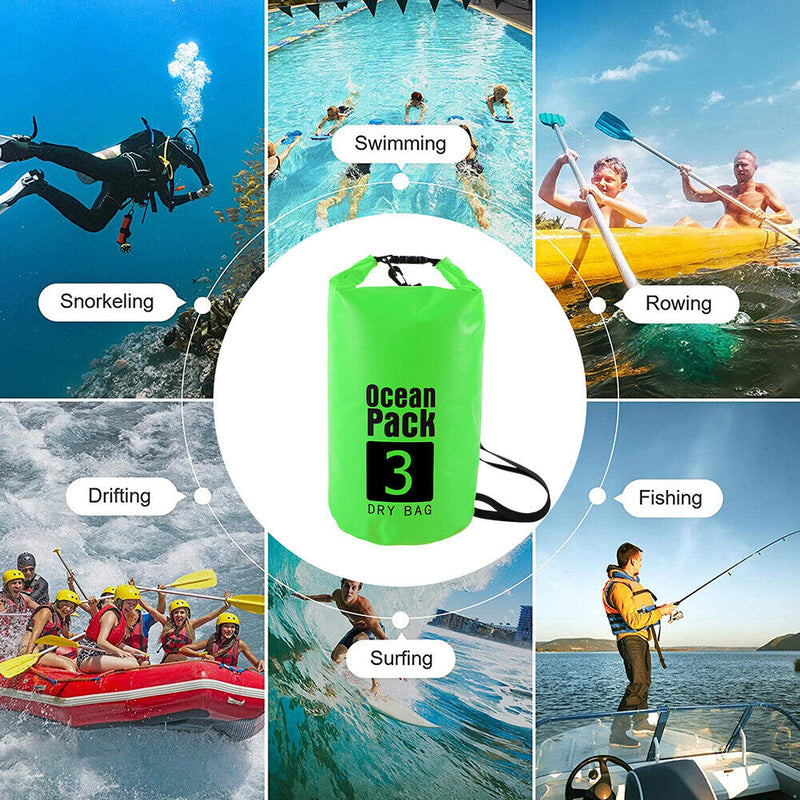 Waterproof Dry Bag Pack Sack Swimming Kayaking River Trekking (3L Green) Newly