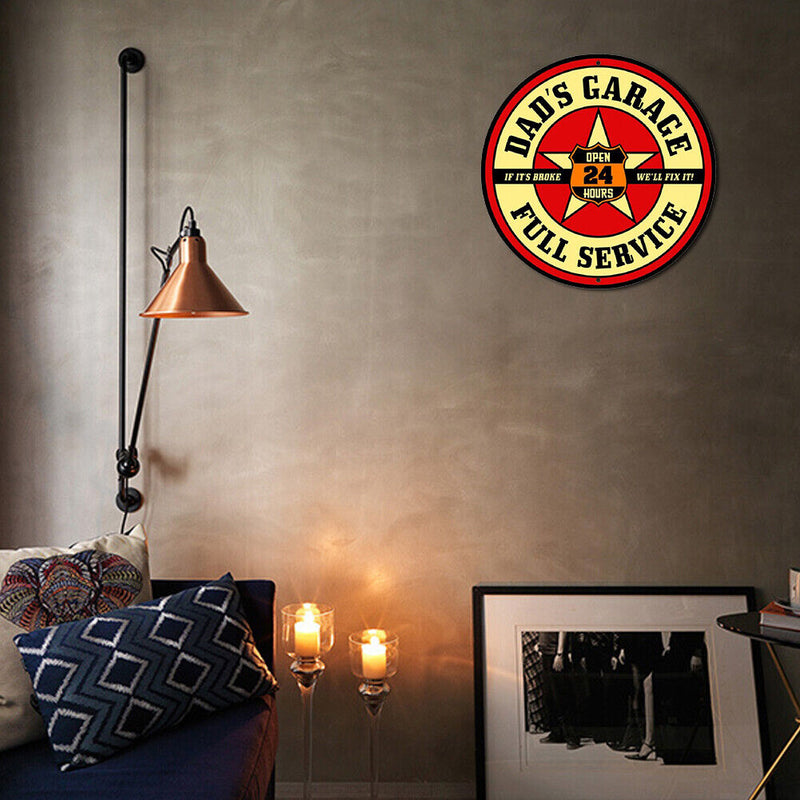 Round Garage Service Retro Metal Plate Tin Sign Plaque Poster Wall Decor
