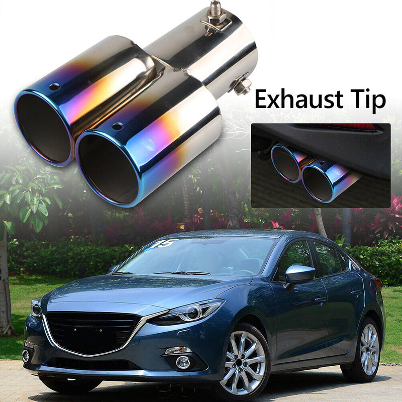 Dual Outlet Burnt Blue Car Car Exhaust Tip Stainless Steel Muffler Universal