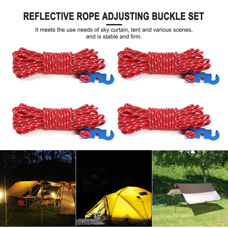 4x Tent Paracord Cord Outdoor Camping Windproof Wind Rope Buckle (Red)