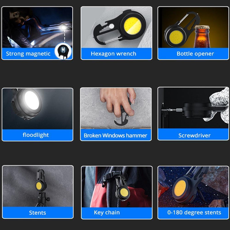 Mini COB Keychain Light USB Strong LED Work Outdoor Camping Emergency Lamp