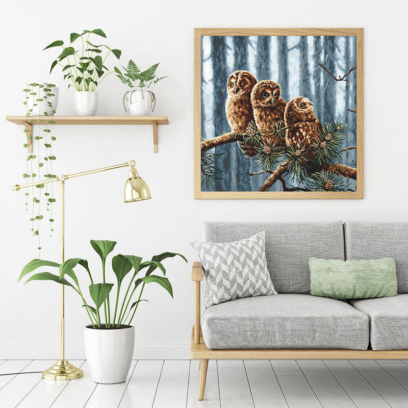 Full Cross Stitch 11CT Three Owls Printed Embroidery DIY Home Decoration Gift