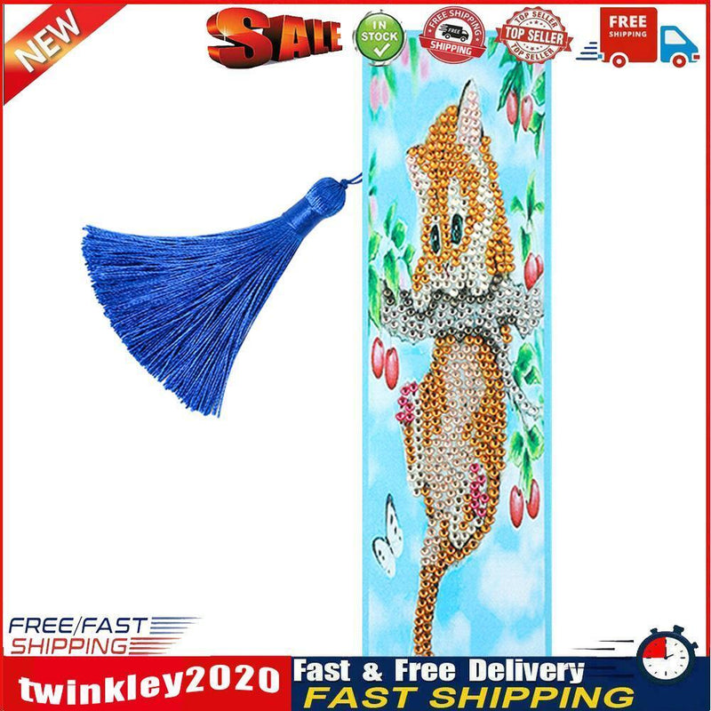 5D Diamond Painting Climbing Cat Cross Stitch Bookmark Leather Page-marker Newly