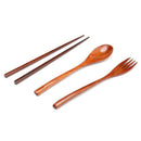 Japanese Portable Wood Chopsticks Fork Spoon Tableware Cutlery Set (C) Newly