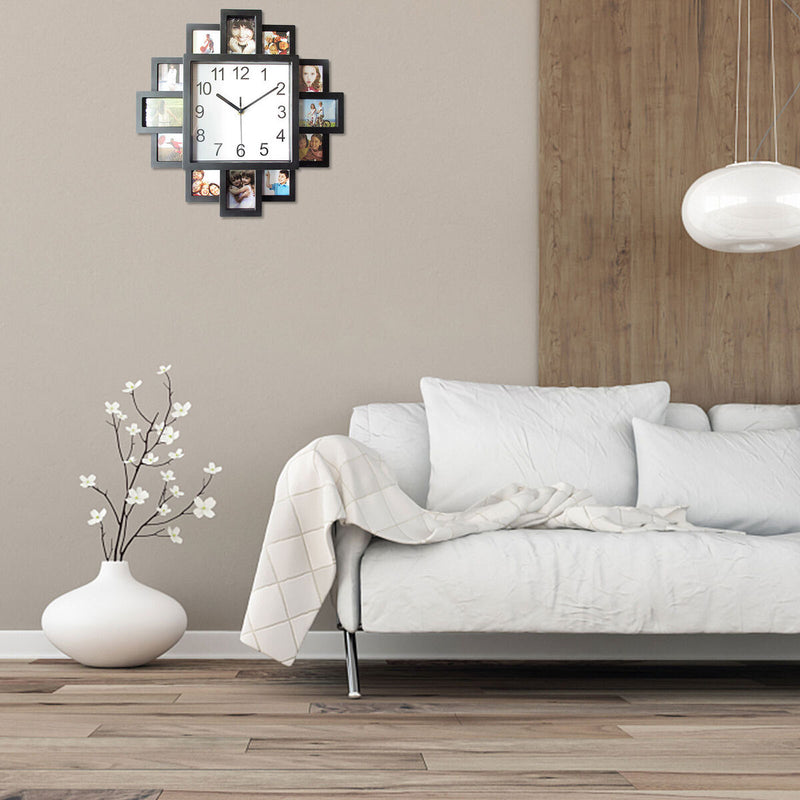 2-in-1 Plastic Multi Photo Frame Wall Clock, Living Room Wall Hanging