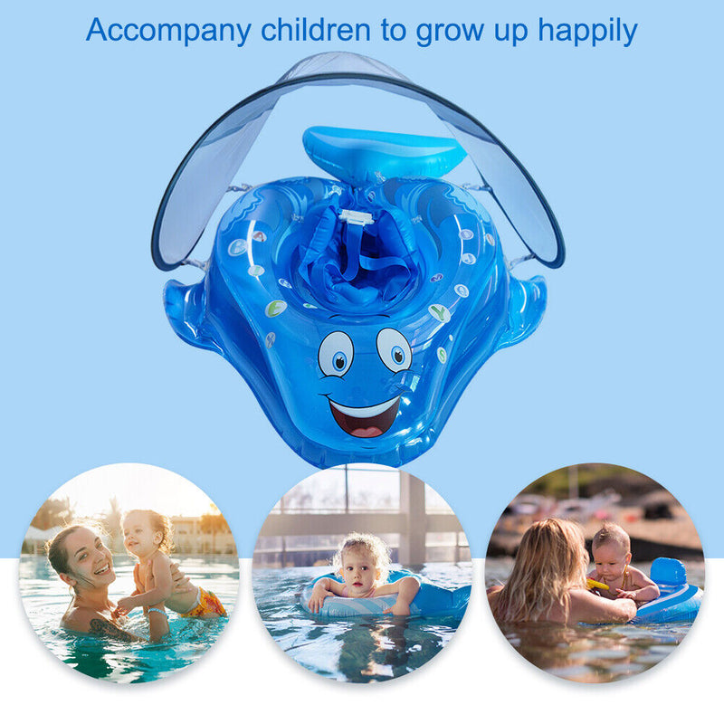 Baby Sunshade Swimming Rings Seat Inflatable Infant Kids Float Swim Circle