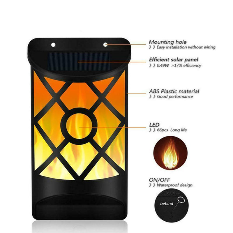 66LED Flame Light Solar Lights Outdoor Wall Lamp Fixture Outdoor Water S1P7