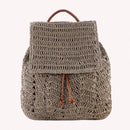 Women Straw Backpack Handmade Woven Casual Beach Holiday Shoulders Bucket Bag