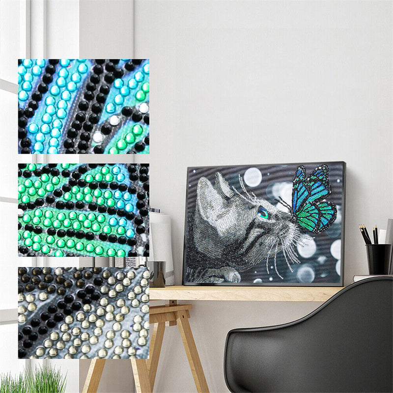 5D Crystal Drill Diamond Painting DIY Mosaic Kits (V037 Butterfly Cat) Newly
