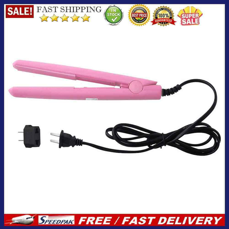 Mini Hair Straightener Flat Iron Curler  Ceramic Tourmaline Plates(Pink)