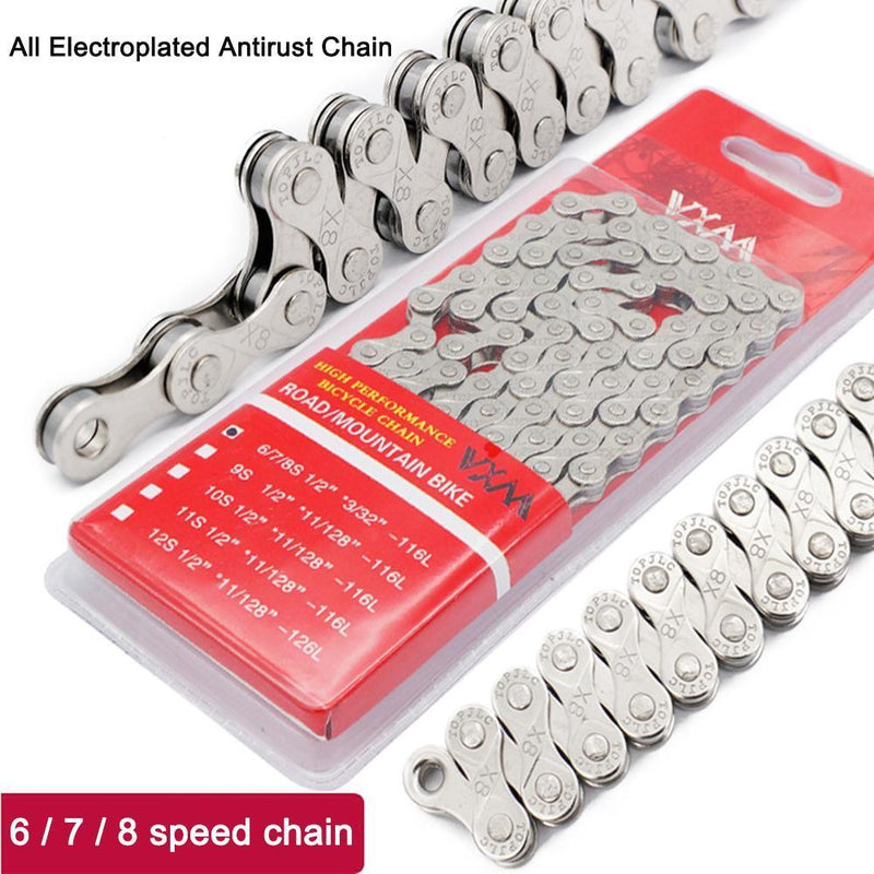 6 7 8 Speed Bicycle Chain Carbon Steel Bike Chain 1/2 x 2/32 inch 116 Links