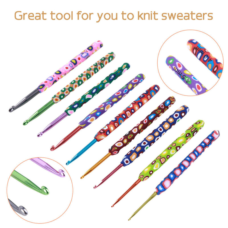 9pcs Soft Alumina Crochet Hooks Knitting Needle Set DIY Sewing Tools (B) Newly