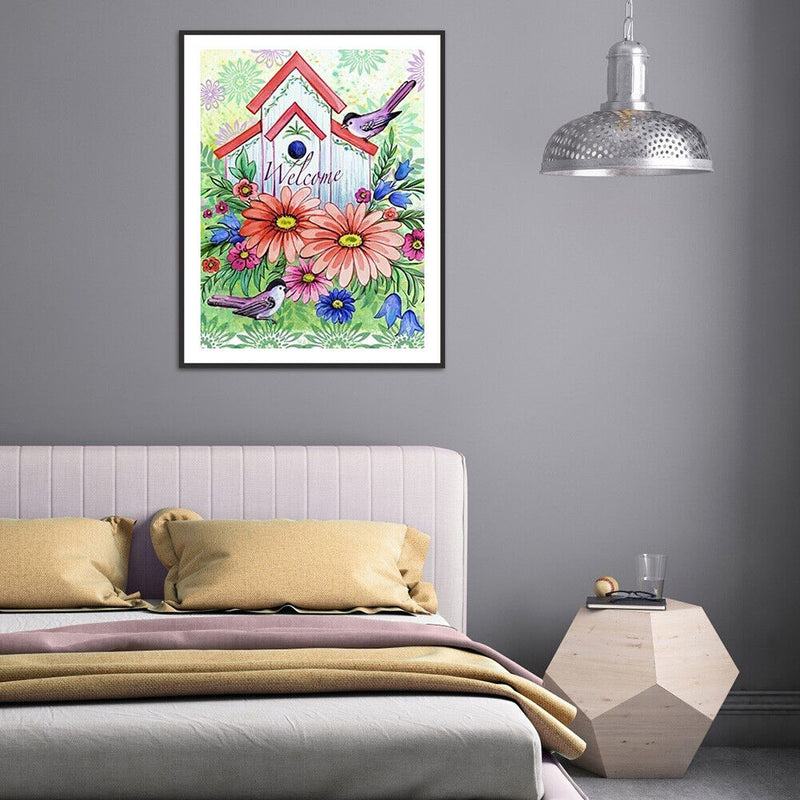 DIY Diamond Painting Bird House Full Round Drill Mosaic Art Picture Decor