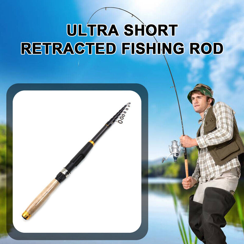 Ultra Short Telescopic Mini Spinning Fishing Rod Carbon Fiber Pole (2.4m)