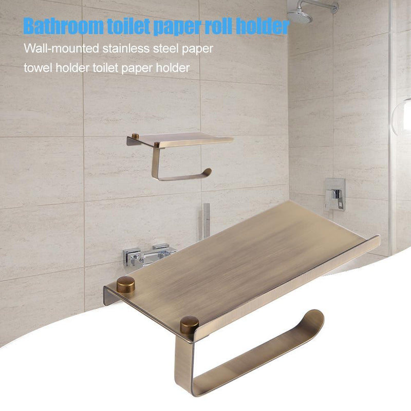 Wall Mounted Paper Towel Rack Stainless Steel Bathroom Tissue Holder (L)