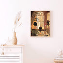 Girl Drinking Coffee Pattern Frameless Digital Paint Hand Painted Oil Picture