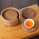 #A 6pcs Round Rattan Insulated Coasters Set Kitchen Table Bowl Drink Cup Mats