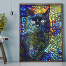 DIY Full Drill Round Shape Multicolor Cat Rhinestone Diamond Drawing for Home