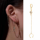 Earring Eardrop Dangler Tassel Chain Long Ear Clips Six-Pointed Star Diamonds
