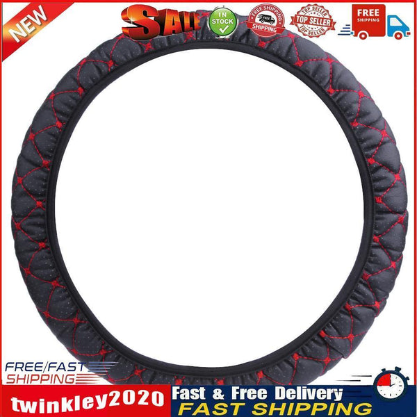 Elastic Black/Red Embroidered Cover for 38cm Diameter Car Steering Wheel Newly