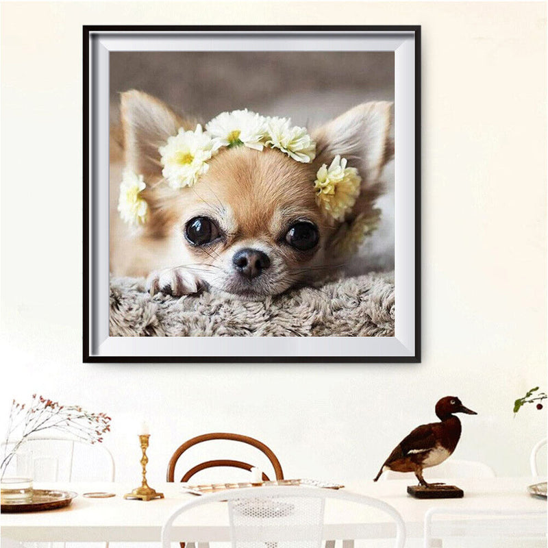 5D DIY Diamond Painting Flower Dog Full Round Drill Mosaic Picture Wall Art Kit