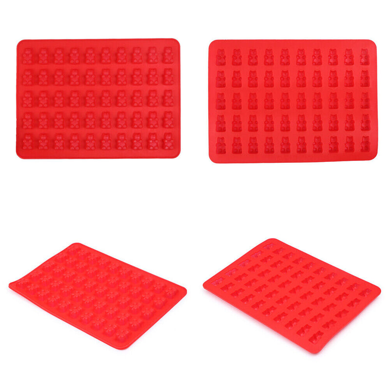 50 Cavity Gummy Bears Silicone Soap Ice Cube Tray Baking Mold (Red) Newly