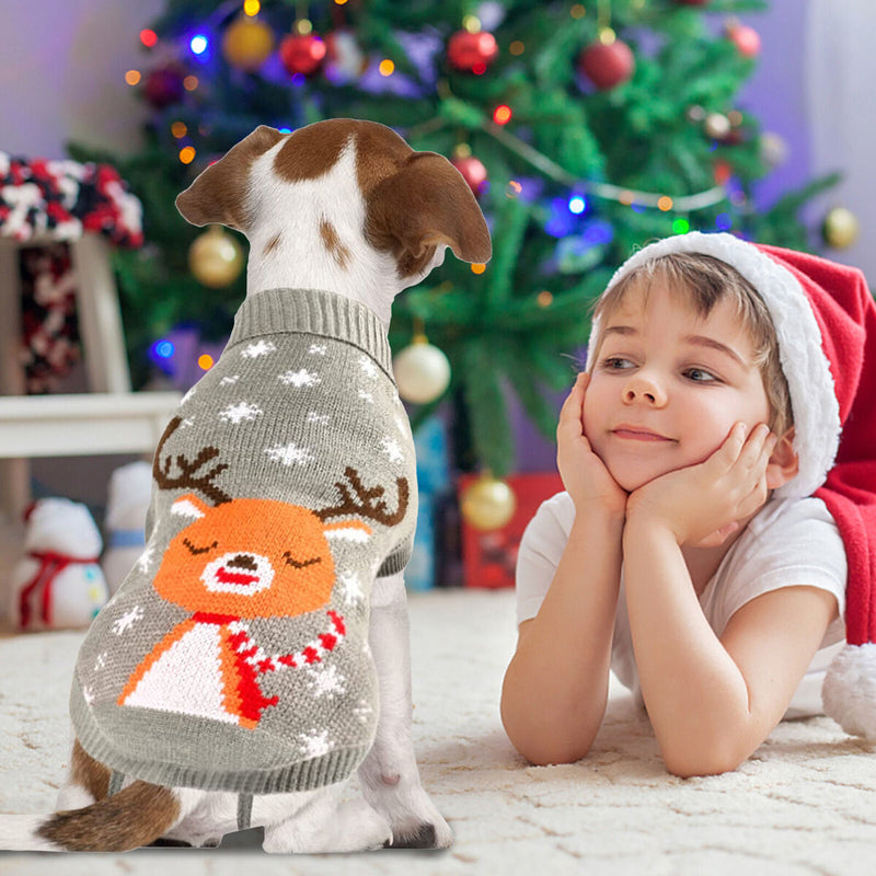 Dog Sweaters - Elk Pattern Turtleneck Pet Knitwear for Small Medium Dogs Cats