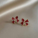 Fashion Rhinestone Gifts Copper Dangle Zircon Red Bow Earrings Stud Jewelry