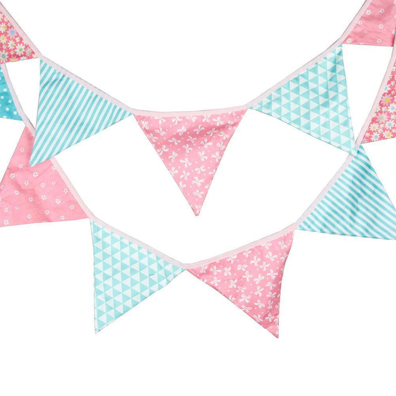 12 Flags Pink Blue Floral Cotton Fabric Bunting Pennant Banner Birthday
