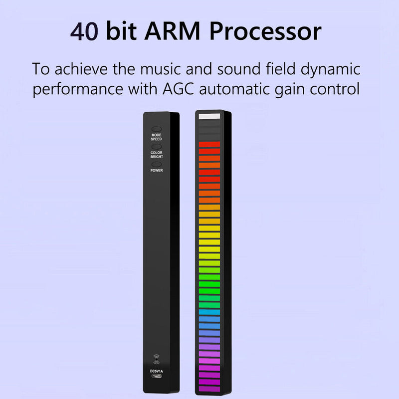 USB 5V RGB Colorful 40 LED Voice-Activated Rhythm Strip Light Bar (Black) Newly