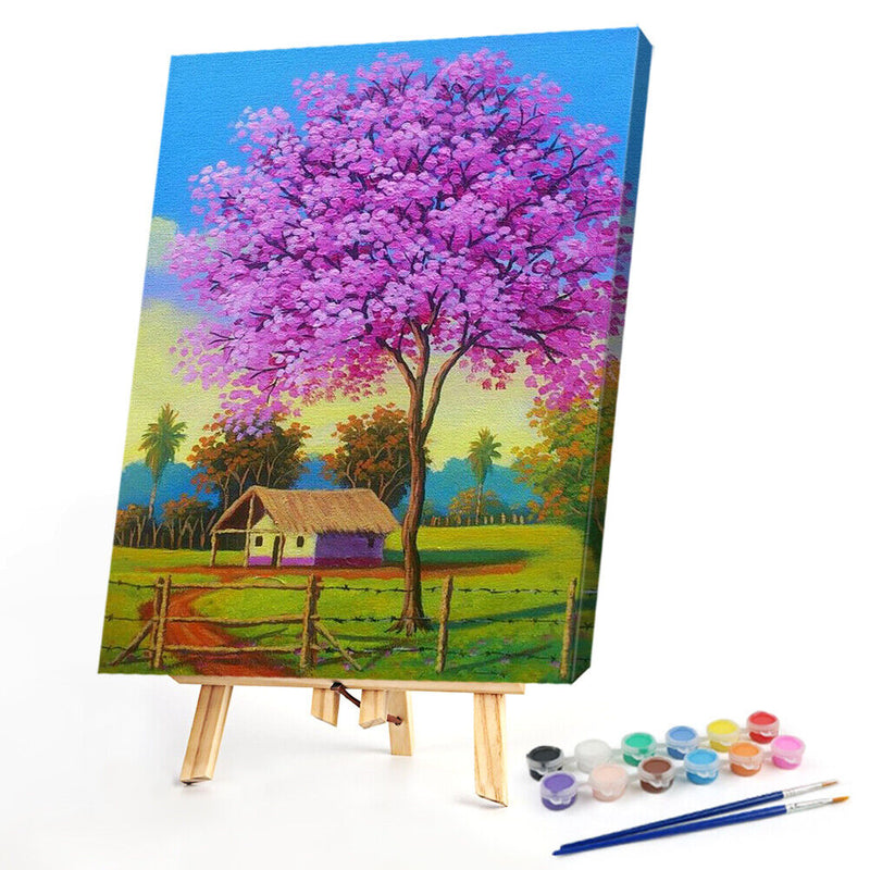 Hut under Tree Oil Paint By Numbers Kits Canvas Drawing DIY Coloring Picture Art
