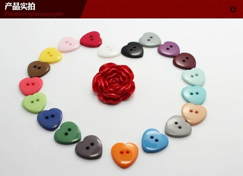 100pcs Heart Shaped Button Plastic Buttons Sewing or Scrapbooking DIY-Craft Y1R8