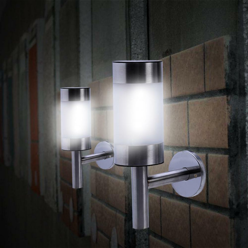 2 STAINLESS STEEL SOLAR POWERED LED WALL LIGHT FENCE LAMP OUTDOOR LIGHTS GARDEN