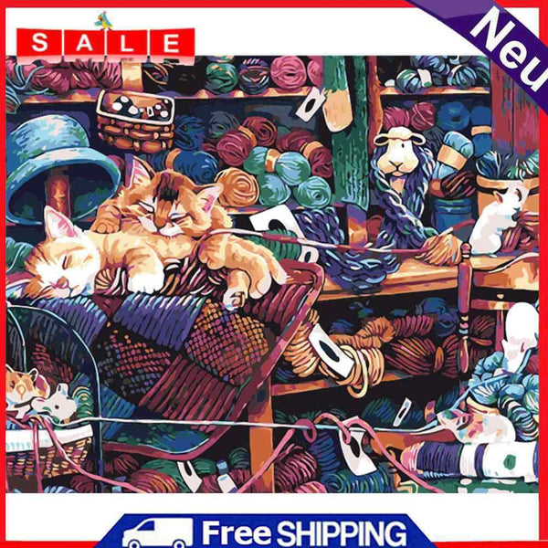 Oil Paint By Numbers Picture DIY Painting Lovely Cat Drawing on Canvas Art