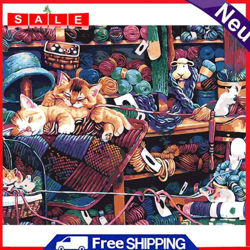 Oil Paint By Numbers Picture DIY Painting Lovely Cat Drawing on Canvas Art