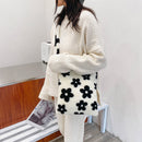 Women Simple Fashion Messenger Bag Soft Fur Hit Color Autumn Travel Handbag