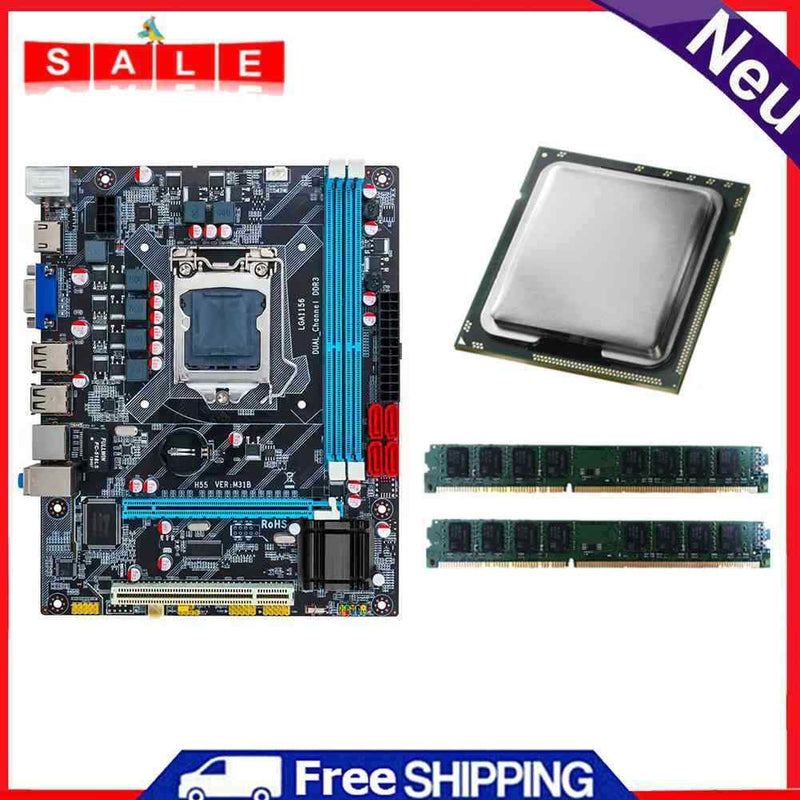 H55 Motherboard+Intel Core i5-760 CPU+2xDDR3 4G VGA HDMI-Compatible Accessories