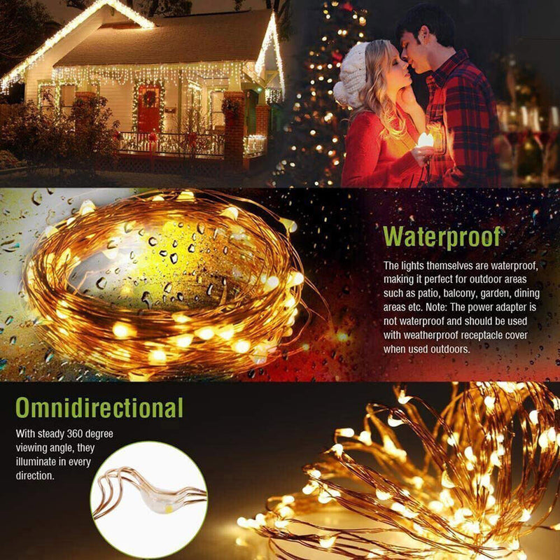 Solar String Lights Waterproof Copper Wire Fairy Lamp (Warm White 200LED) Newly