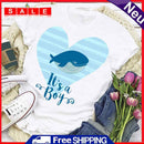 Heart-shaped Print Whale Letter Tea T-Shirt (White M)