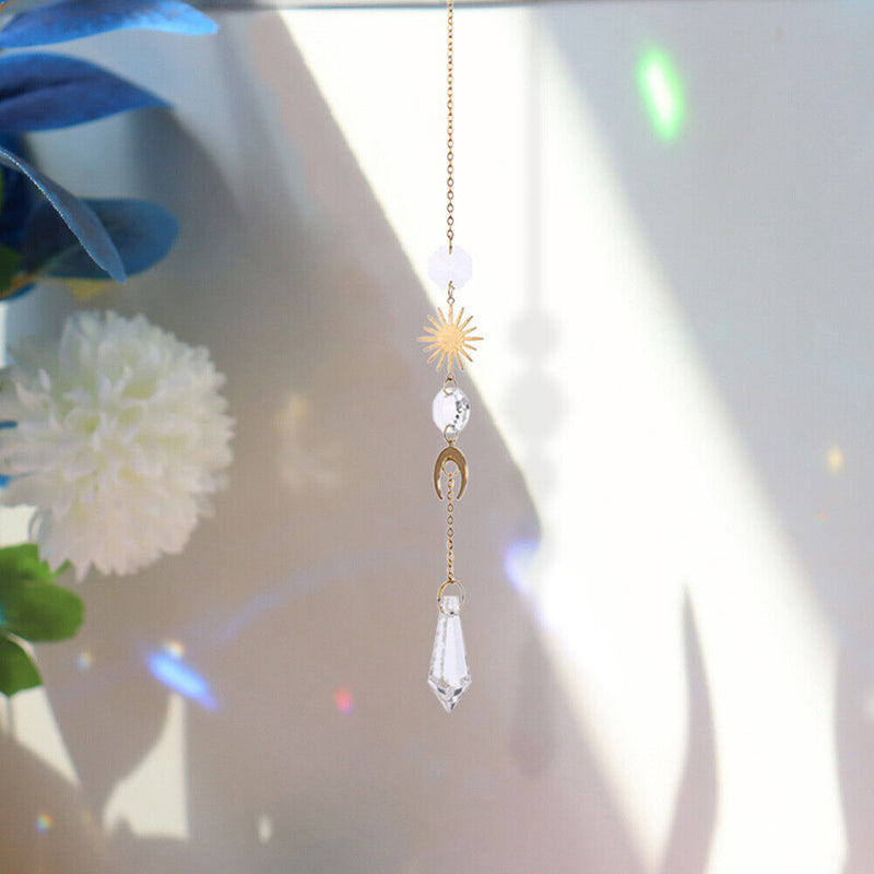 Crystal Sun Moon Hanging Meatal Pendant Home Car Decor (A)