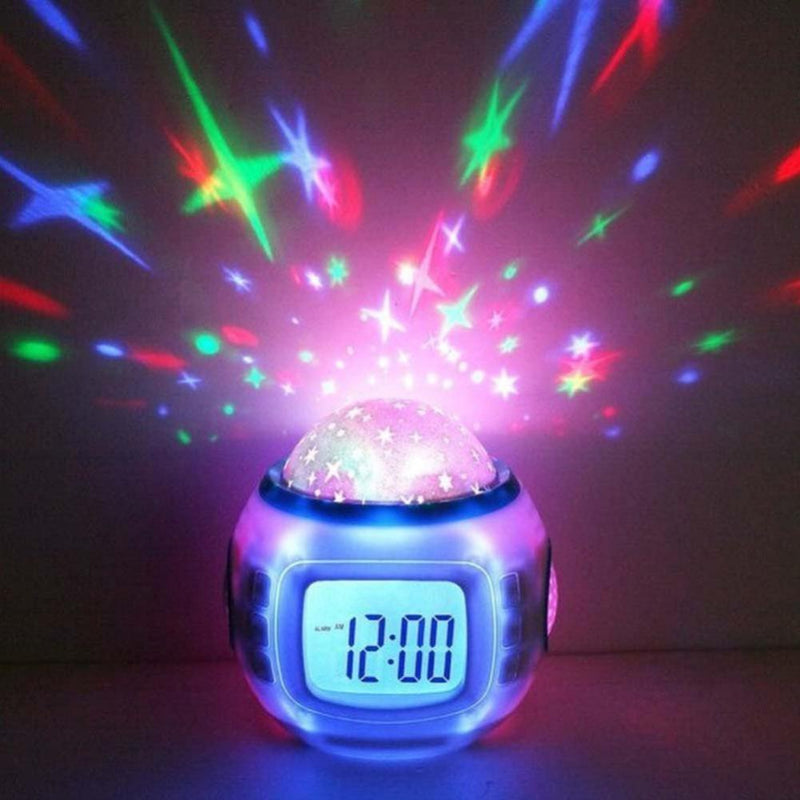 Music Starry Star Snooze Alarm Clock Kids Room Calendar Light Projector