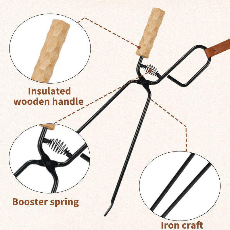 Firewood Tongs Log Grabber for Fire Pit Campfire Firepit Bonfire Fireplace Tool
