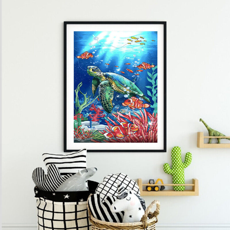 DIY Paint By Number Kit Frameless Turtle Fish Handpainted Canvas Wall Art Dec