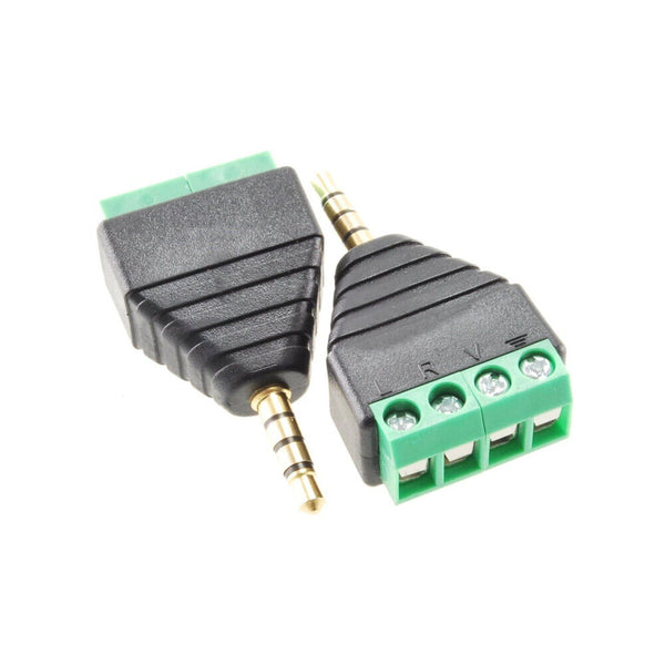 2-Pack 3.5mm 1/8" TRRS Male Jack to AV 4-Screw Terminal Block Balun Connector