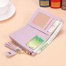 Folded Women Tassels PU Leather Handbag Hasp Small Wallet Purse(Purple)