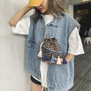Woolen Shoulder Bag Ethnic Woven Bucket Tassel Crossbody Handbag (Black)