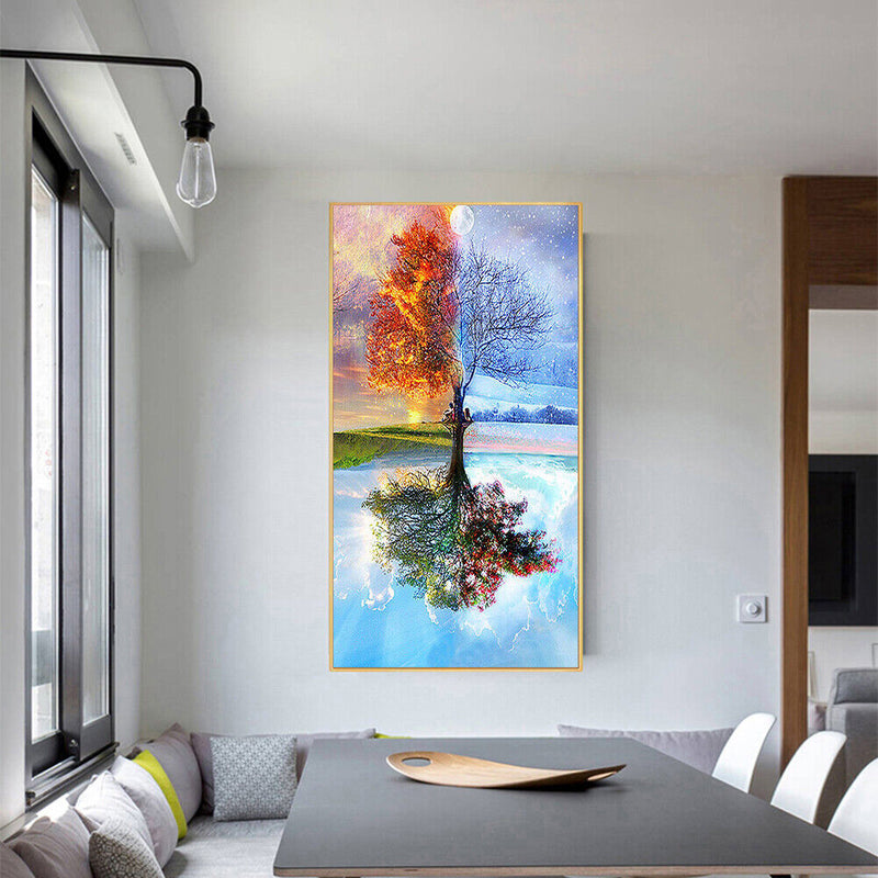 Frameless Oil Paint By Numbers DIY Four Seasons Tree Picture Craft Kit for