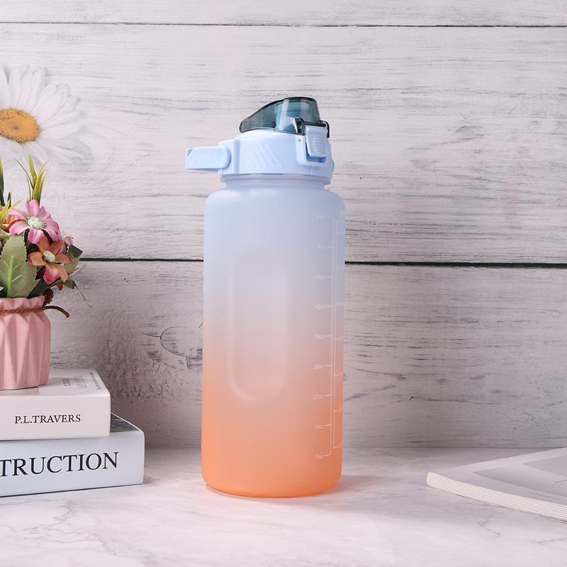 2000ml Water Bottle with Time Marker for Outdoor Sports Drink Cup (Blue)